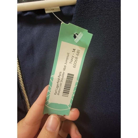 NWT KARL LAGERFELD Cold Shoulder Jumpsuit Navy Blue Size 14 - Picture 3 of 8